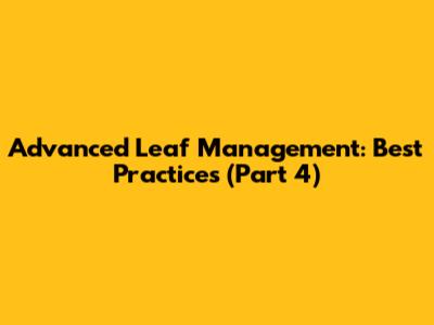 Advanced Leaf Management: Best Practices (Part 4)