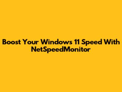 Boost Your Windows 11 Speed With NetSpeedMonitor