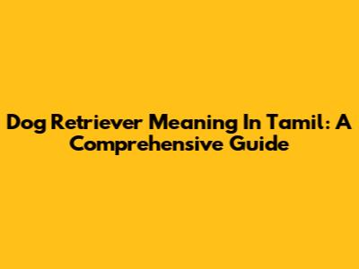 Dog Retriever Meaning In Tamil: A Comprehensive Guide