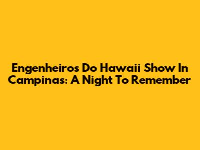Engenheiros Do Hawaii Show In Campinas: A Night To Remember