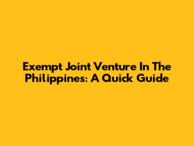 Exempt Joint Venture In The Philippines: A Quick Guide