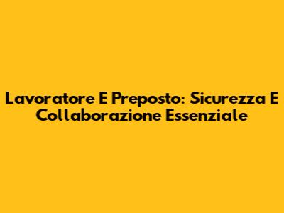 Lavoratore E Preposto: Sicurezza E Collaborazione Essenziale