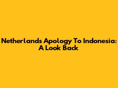 Netherlands Apology To Indonesia: A Look Back