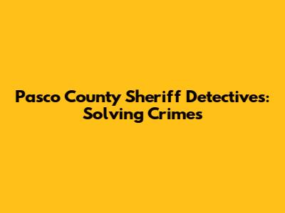 Pasco County Sheriff Detectives: Solving Crimes