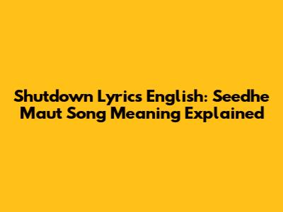 Shutdown Lyrics English: Seedhe Maut Song Meaning Explained