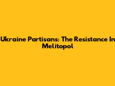 Ukraine Partisans: The Resistance In Melitopol