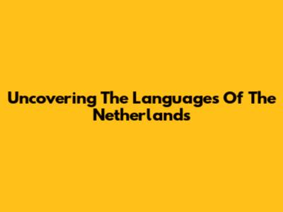 Uncovering The Languages Of The Netherlands