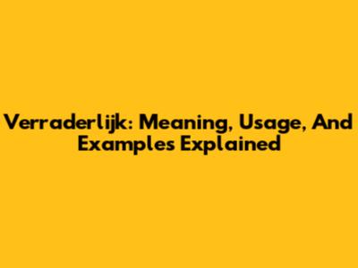 Verraderlijk: Meaning, Usage, And Examples Explained